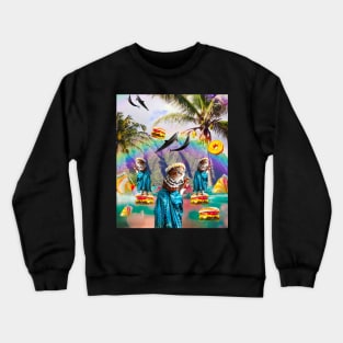 Aloha Cat Hawaiian Cats On Burger Donut Crewneck Sweatshirt